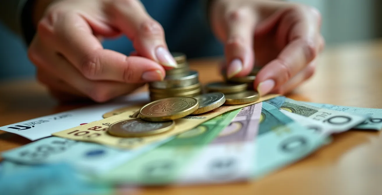 Application bancaire sur smartphone montrant des sous-comptes budgétaires pour un voyage