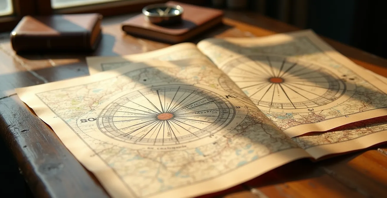 Trois cartes routières montrant différents types d'itinéraires de voyage posées sur une table en bois