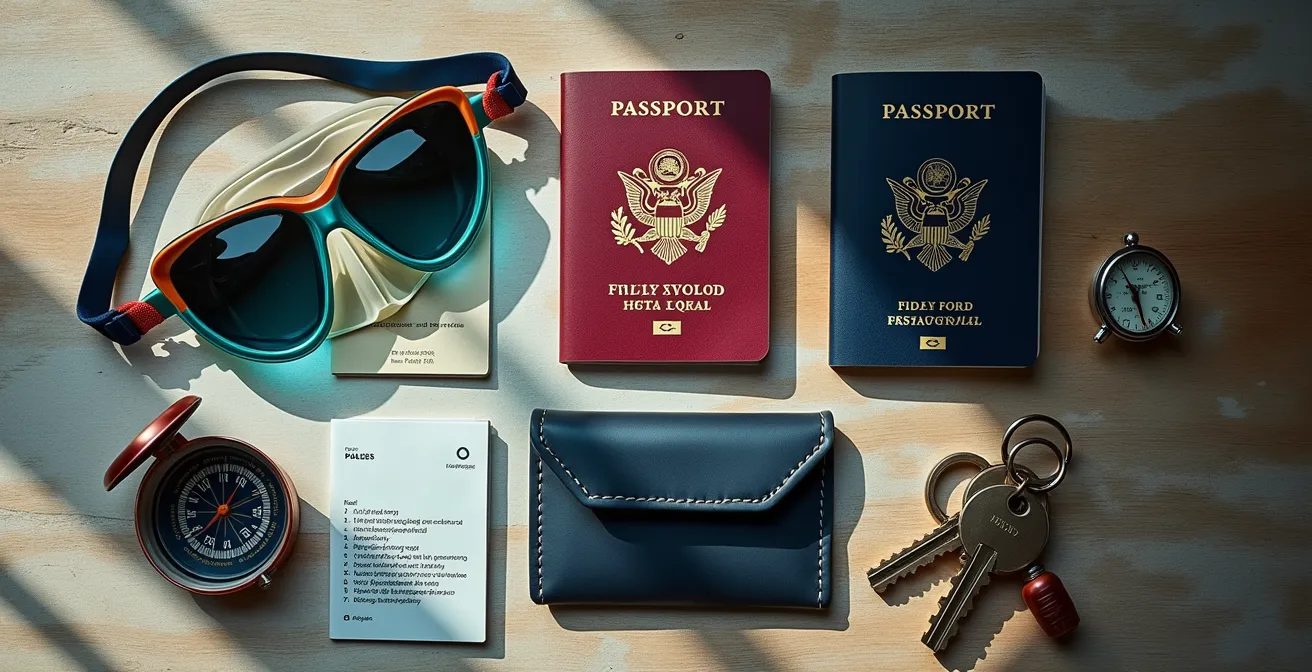 Arrangement de documents de voyage et certifications nautiques sur une table