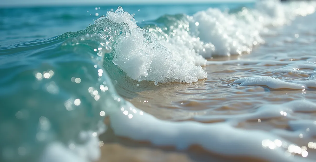 Vue aérienne montrant la formation d'une baïne avec zones de courants visibles