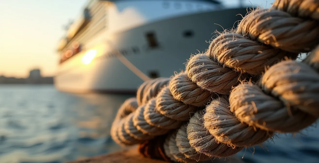 Vue aérienne d'un port méditerranéen avec paquebots amarrés et ville en arrière-plan