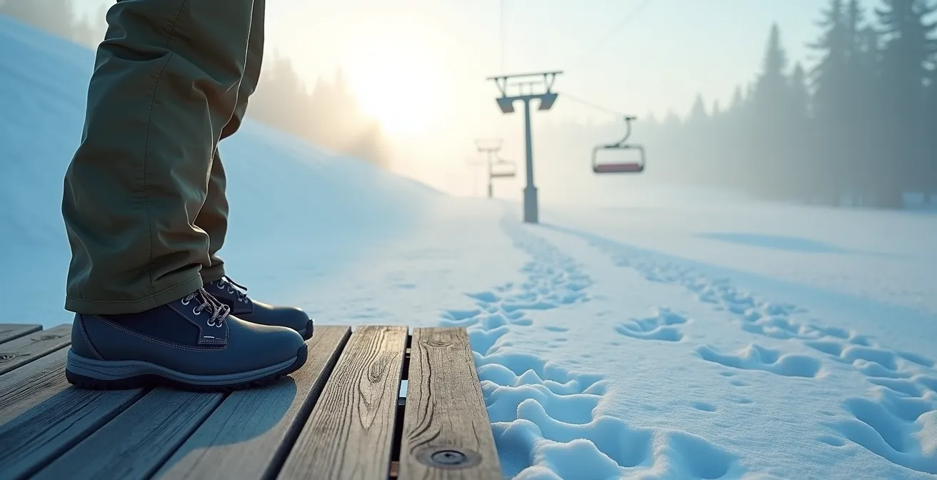 Vue aérienne montrant la distance réelle entre un chalet et les remontées mécaniques